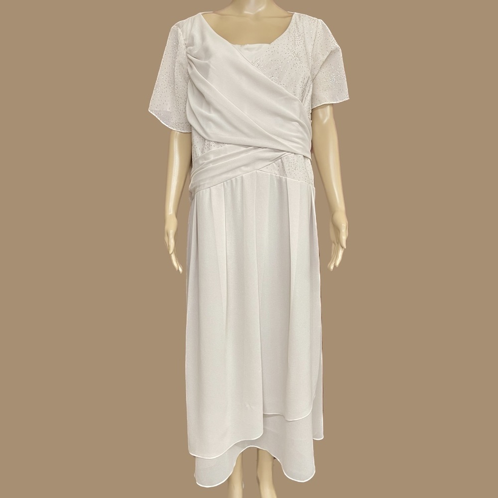 Le Bos Chiffon Draped Gold Flake Evening Gown Size 22W